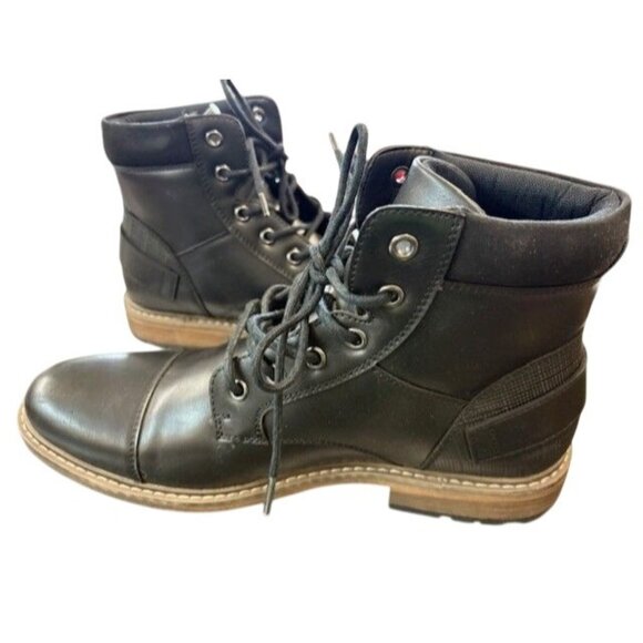 JF Riverside Black Lace-Up Ankle Boots 10M Mens Durable Leather Look - Picture 1 of 6